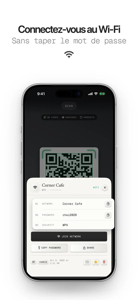Scan d’un QR code Wi-Fi pour rejoindre le réseau en un geste