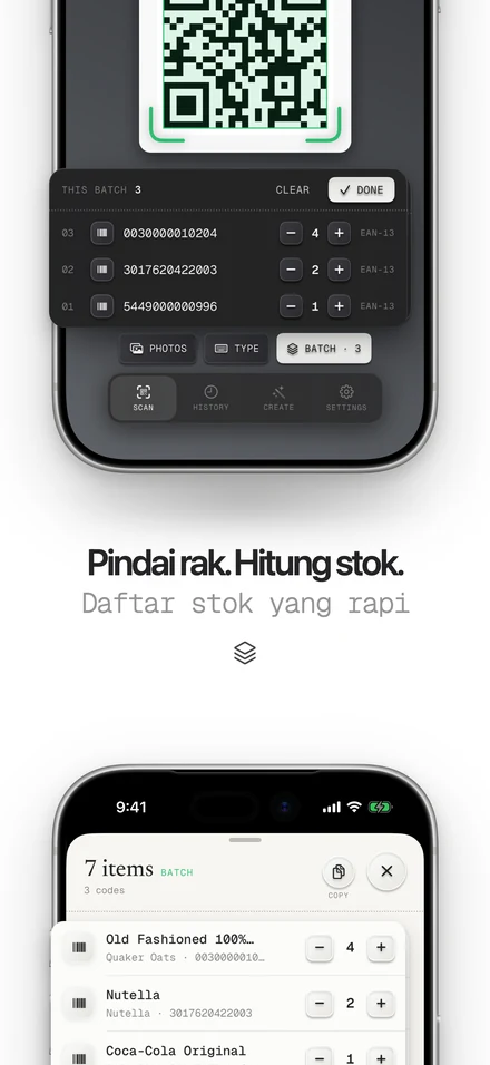 Pemindai barcode untuk menghitung stok di rak
