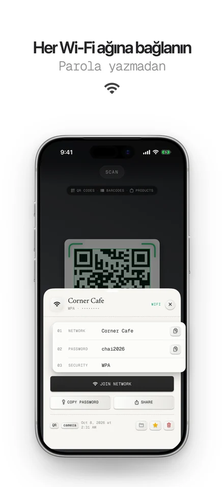Wi-Fi QR kodunu okutup tek dokunuşla ağa katılma